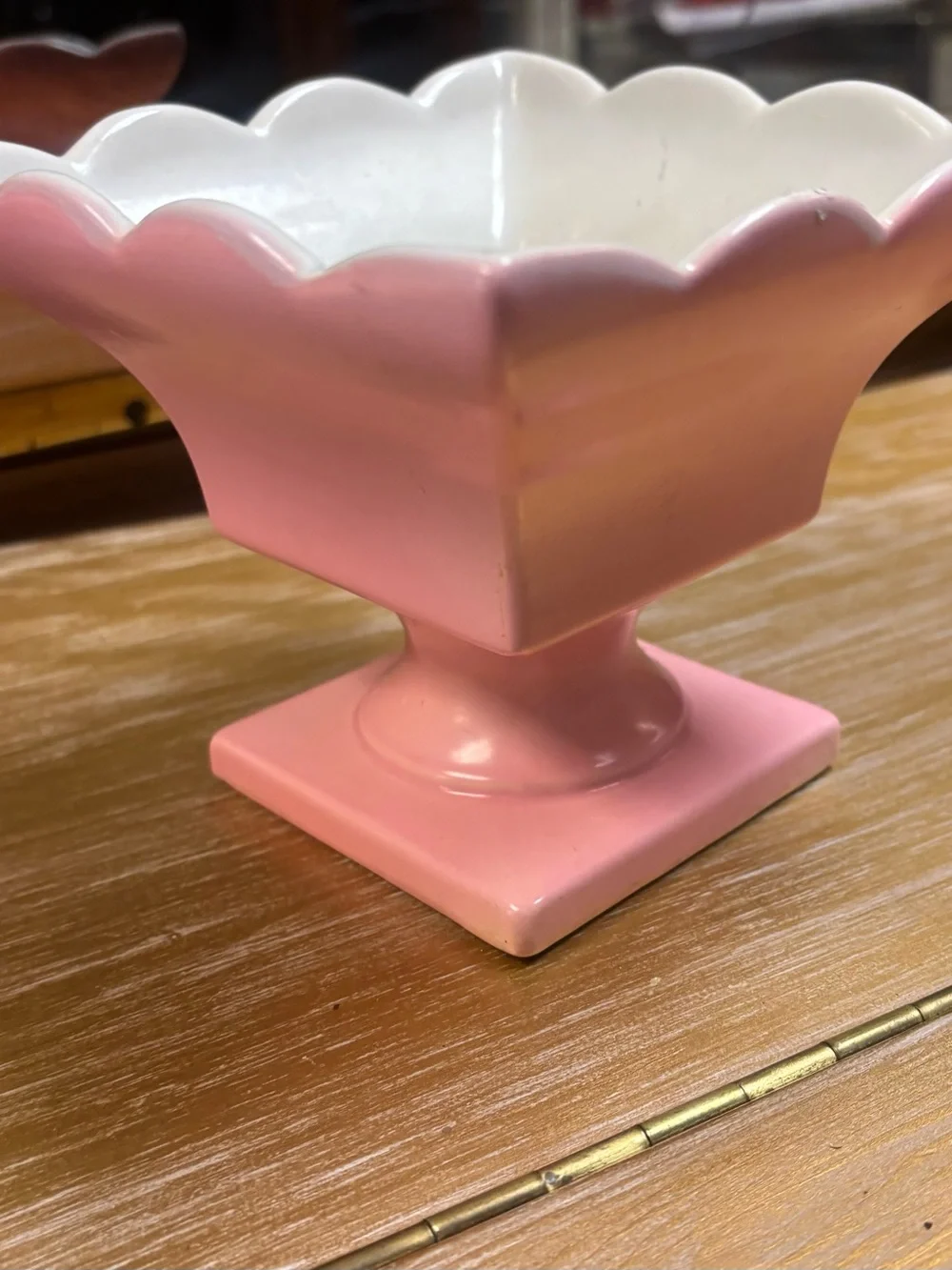 Vintage Hull USA Pink Scalloped Ceramic Pedestal Bowl - Home Accents